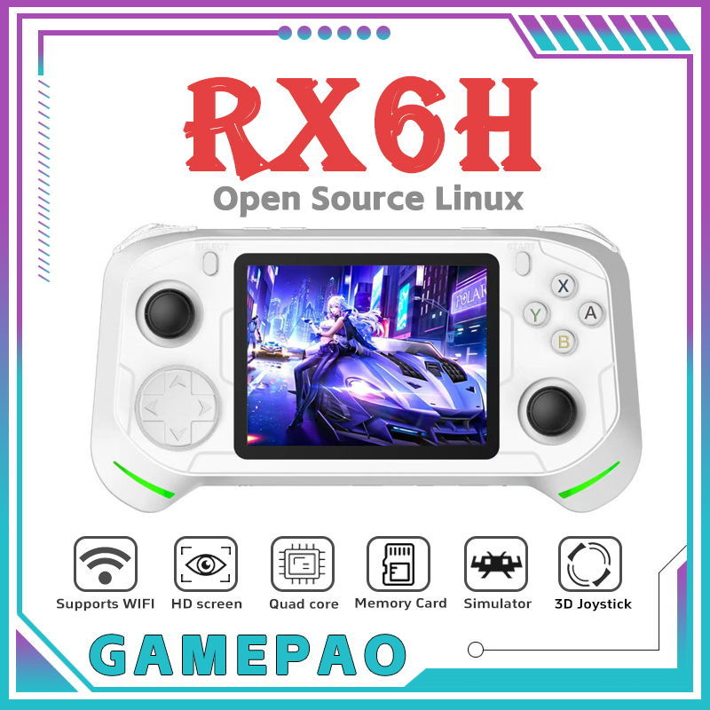 Retro Gaming Console Handheld - オープンソースRX6HレトロハンドヘルドビデオゲームコンソールLinuxシステム3.5インチIPSスクリーンポータブルポケットビデオプレーヤー64GBゲーム