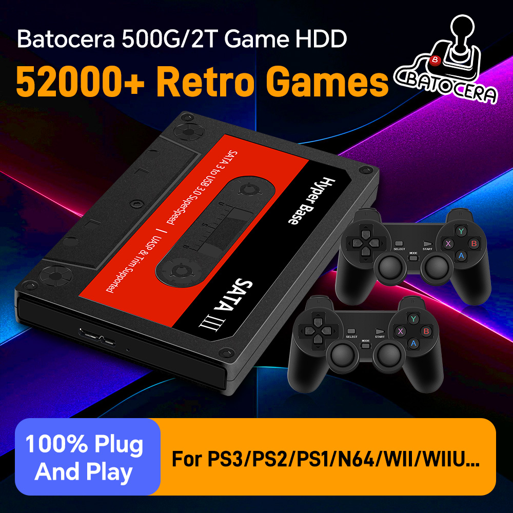 Retro Gaming Hard Drive - Batocera 500G レトロゲームハードドライブ 48000+ゲーム搭載 外付けハンドヘルドエミュレーターゲームHDD N64/PS3/PS2/PS1/WII対応