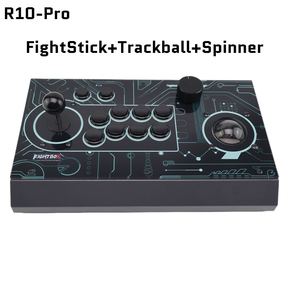 Retro Gaming Game Stick - FightBox R10-PRO アーケードファイトスティック トラックボール＆スピナー付き レトロゲームコントローラー PC/PS3/SWITCH対応