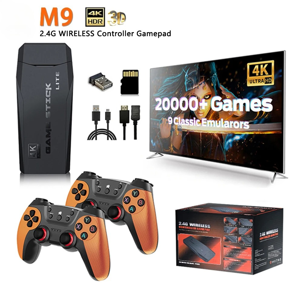 Retro Gaming Game Stick - M9ビデオゲームコンソール 4K 20000ゲーム 2.4Gダブルワイヤレスコントローラー ゲームスティック レトロゲーム