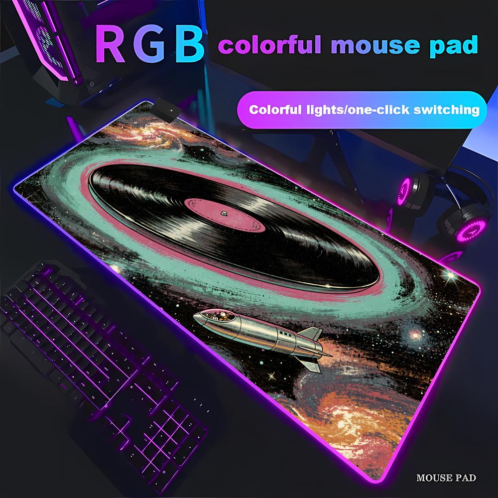 Retro Gaming Space - HYBXAXC レトロビニールレコードギャラクシースペース RGB ゲーミングマウスパッド HD ゲーマー大型