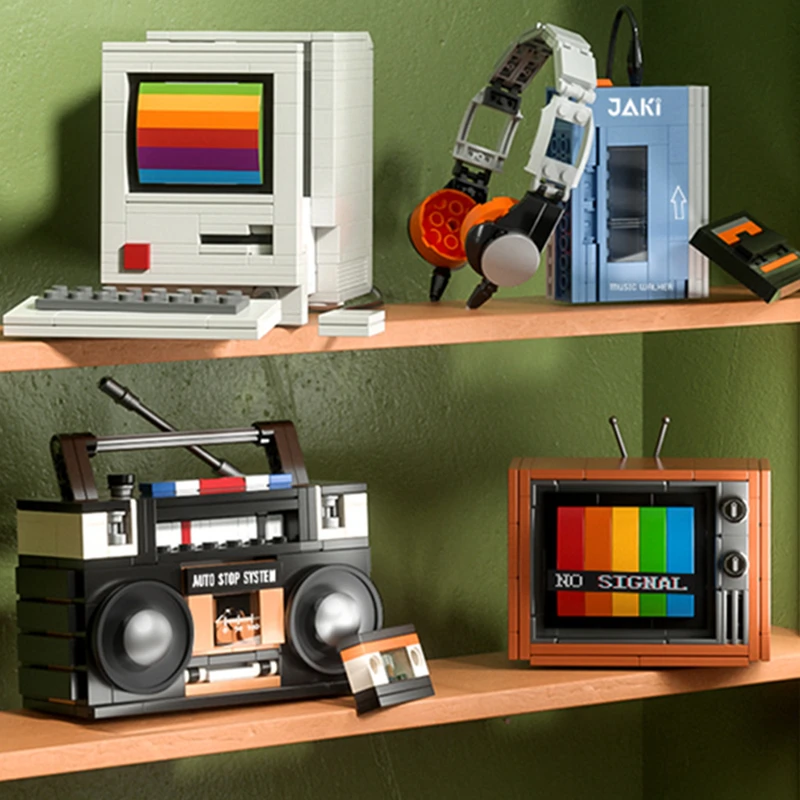 Retro Gaming Cabinet - DIY レトロ家電家具テレビコンピュータテープウォークマンゲームコンソールラジオビルディングブロックモデルレンガセットおもちゃ